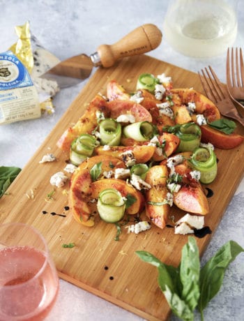 sartori gorgonzola, cucumber, nectarine salad with balsamic drizzle