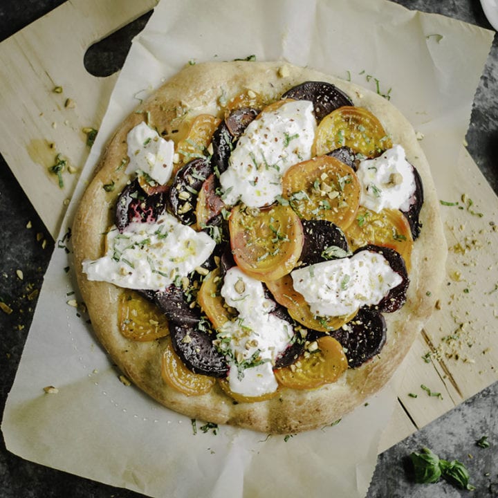 Beet and Burrata Pizza with Honey and Pistachios
