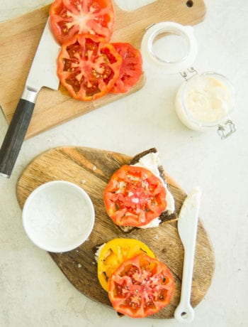open faced heirloom tomato and lemon horseradish mayo sandwiches | sarcastic cooking