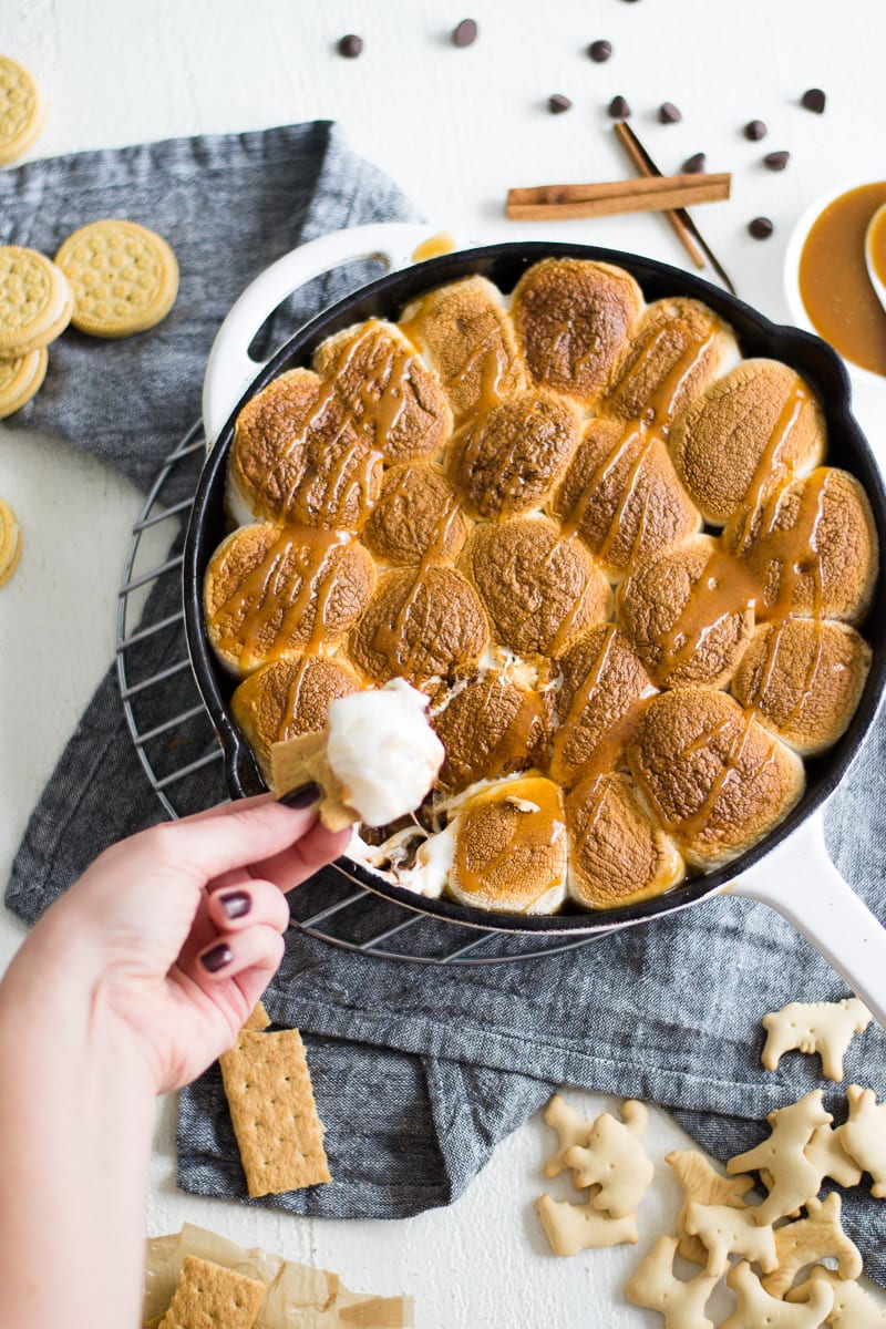 Apple Cider Caramel, Chocolate, and toasted marshmallows - apple cider caramel smore's dip | sarcastic cooking