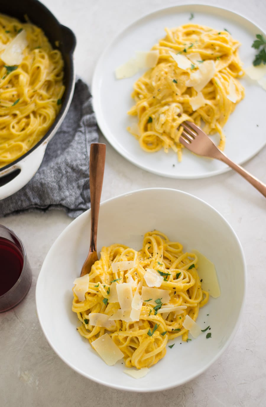 Autumnal Alfredo made with butternut squash, pumpkin puree, cream, and parmesan cheese | sarcastic cooking