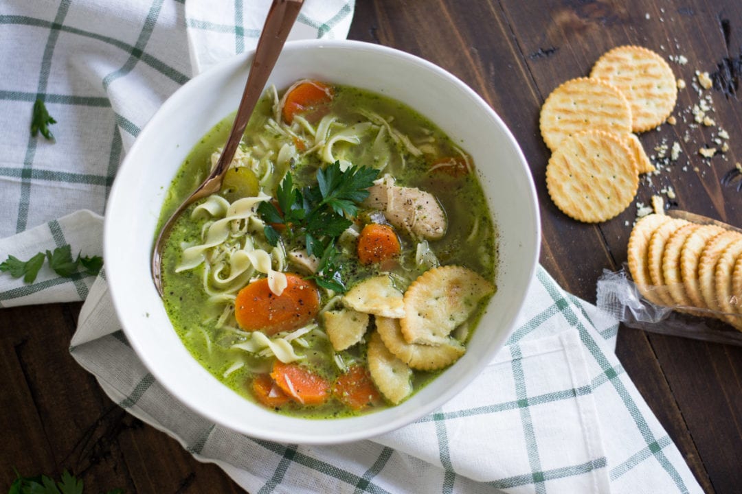 Instant Pot pesto Chicken Noodle Soup | Sarcastioc Cooking