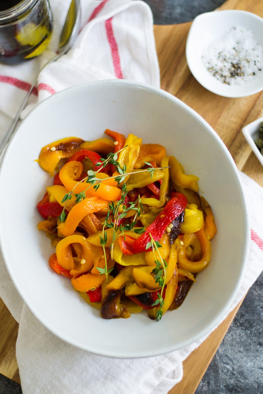 Homemade Roasted Marinated Red Peppers | Sarcastic Cooking - homemade roasted red peppers marinated in oil, balsamic, garlic, capers and salt