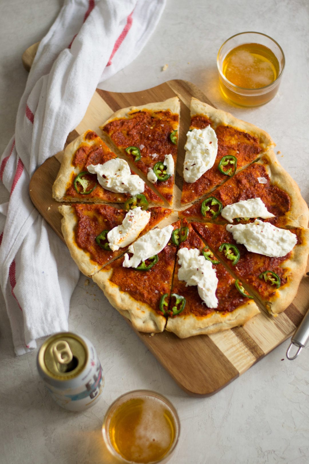 Romesco, Jalpeño, Burrata Pizza - Sarcastic Cooking