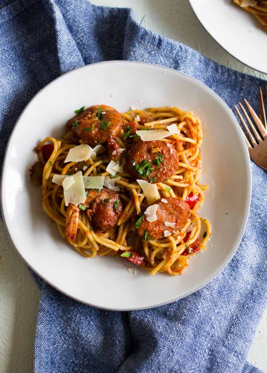 Cajun Shrimp and Sausage Spaghetti - Sarcastic Cooking