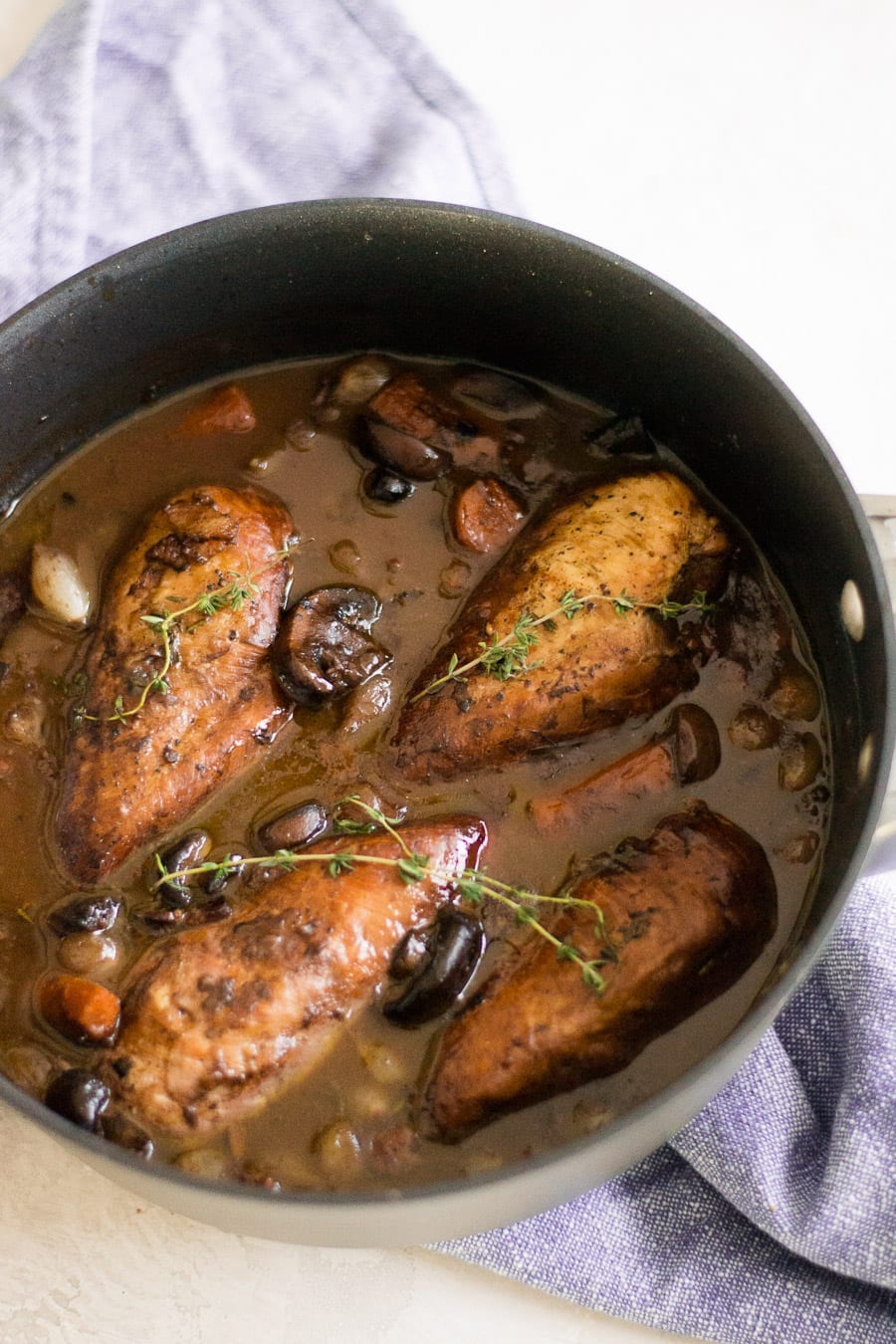 Coq au Vin - Red wine braised chicken with carrots, mushrooms, and onions | Sarcastic Cooking #onepotmeal #slowcooker #chickendinner