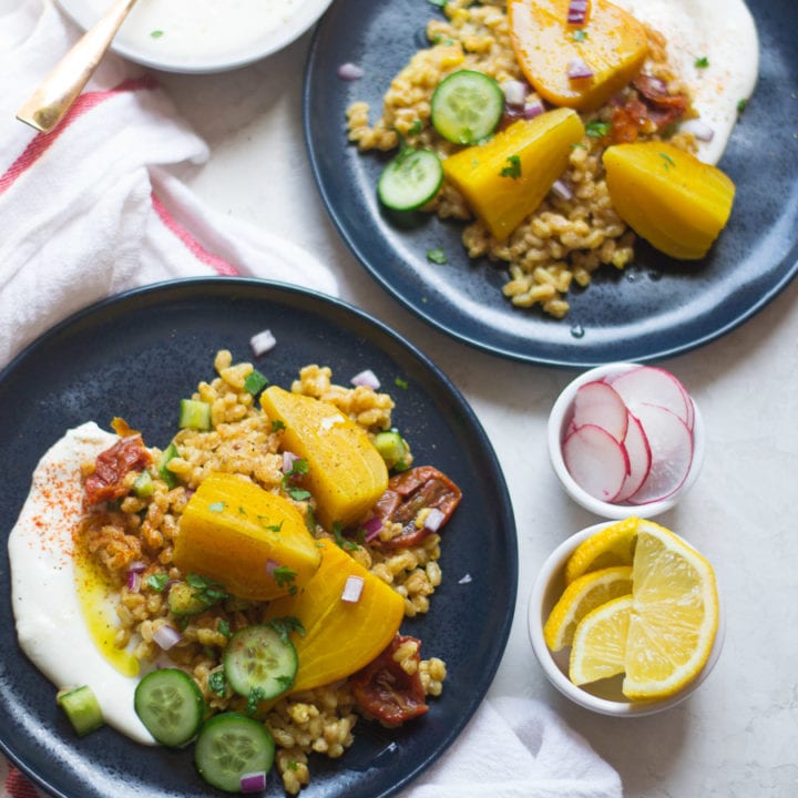 Instant Pot Golden Beet and Farro Salad with whipped feta | Sarcastic Cooking
