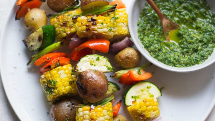 Grilled Vegetable Skewers with Zhoug | Sarcastic Cooking