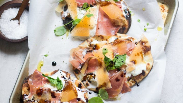 Grilled Burrata, Melon, and Prosciutto Flatbread Pizza | Sarcastic Cooking