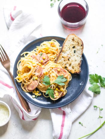 Creamy Corn & Sausage Pasta - Sarcastic Cooking