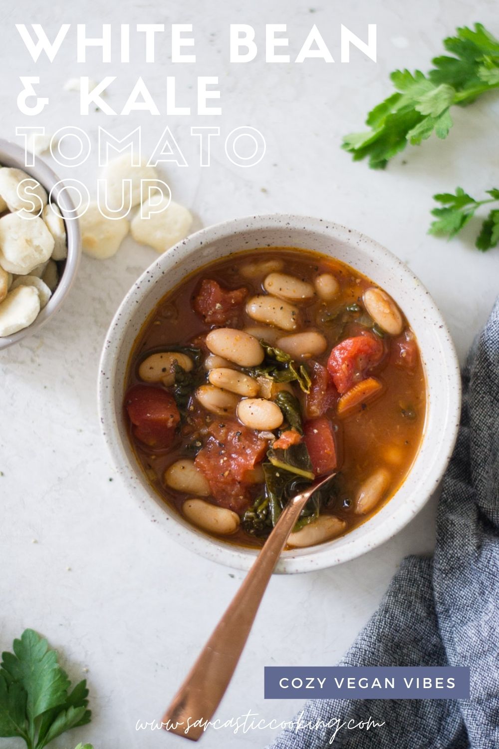 (vegan & dairy-free) white bean, kale, tomato soup | sarcastic cooking