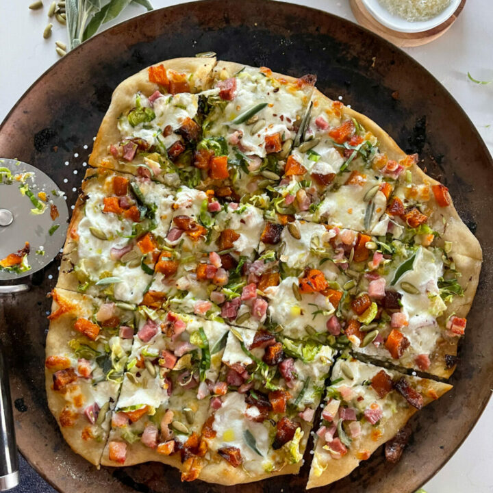 Butternut squash, burrata, Brussels sprout pizza | Sarcastic Cooking